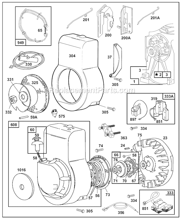 Page C Diagram and Parts List for 60100SERIES 1015, 1016, 1111, 1130-1222, 1300-1310, 4001-4010, 4015, 4016 Briggs and Stratton Engine